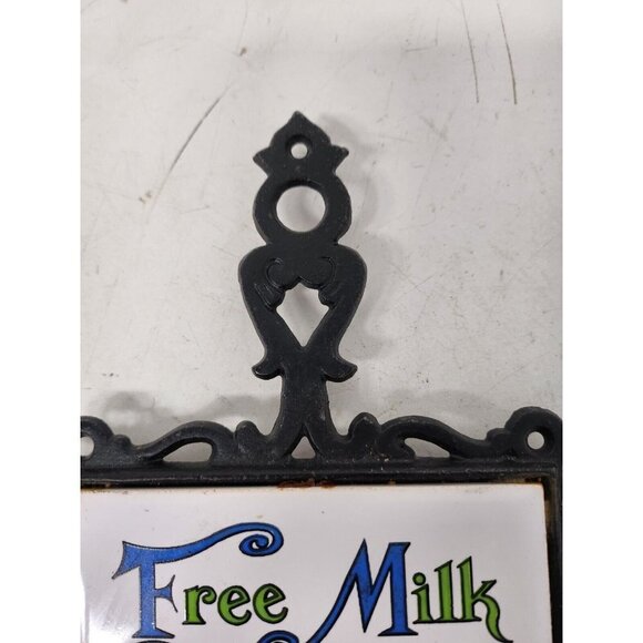 Vintage Prince Free Milk With Meals Ceramic Cast Iron Frame Trivet With Handle - Picture 2 of 8